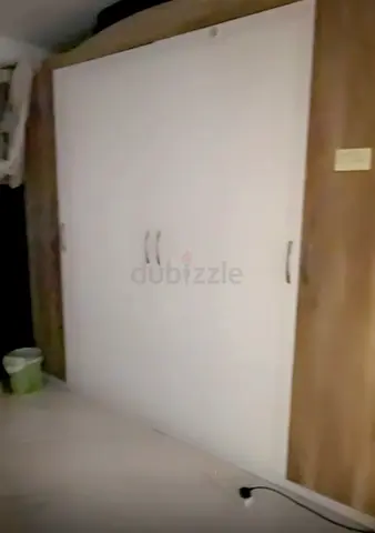 White and Wood 3-Door Wardrobe — Good Condition
