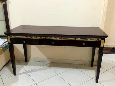 Dark Wood Console Table with Greek Key Trim and Drawers