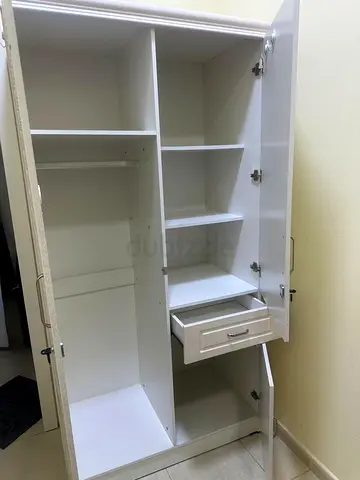White 2-Door Wardrobe with Shelves and Drawers - Good Condition