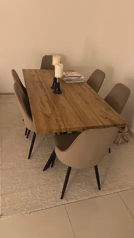 Solid Wood Dining Table with 6 Modern Chairs — Good Condition
