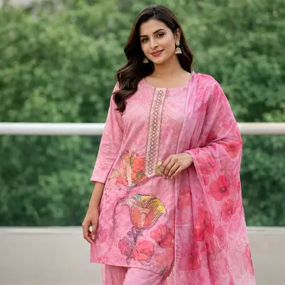 Pink Floral 3-Piece Set Dress