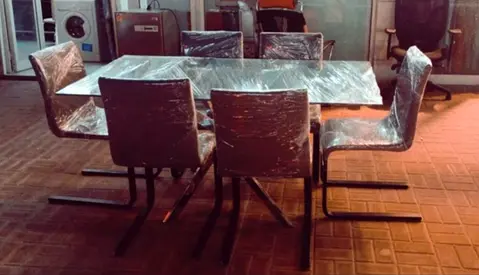 Modern 6-Seater Dining Table with Upholstered Chairs - Good Condition