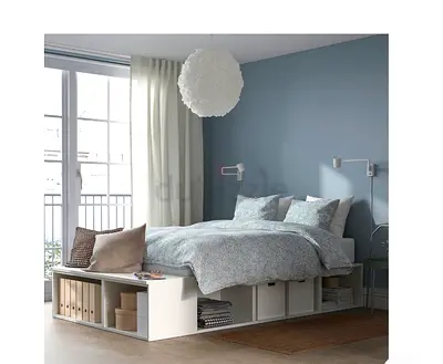 Single bed frame with under-bed storage and matching side table (IKEA-style) and mattress
