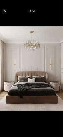 Modern upholstered queen size bed with matching nightstands (set)