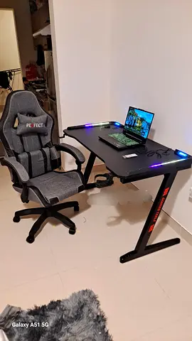 Gaming Desk with LED Lights + Comfort Racing Chair - Complete Setup
