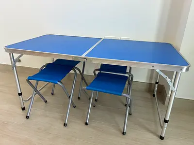 Folding Portable Picnic/Camping Table with 4 Stools - Blue