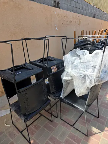 6x Black Leather-Style Chairs with Metal Frame