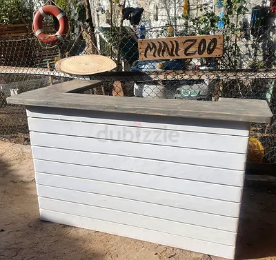 Wooden L-Shaped Outdoor Bar / Counter - White Panel with Grey Top