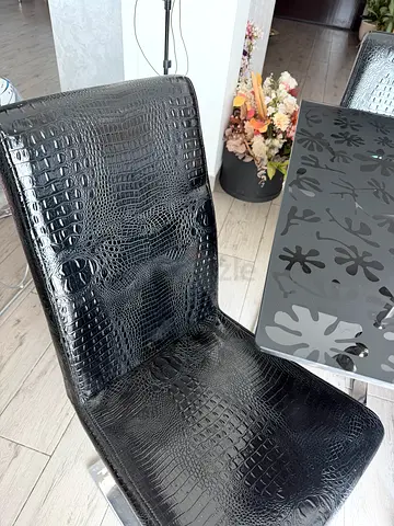 Extendable Glass top Dining Table - 8 Seater (Foldable Leaf) with pure crocodile leather chairs