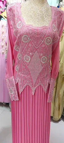 Pink Embellished Long dress / trend design with Pleated Skirt