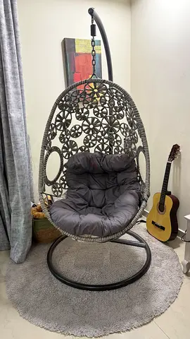 Hanging Egg Rattan Swing Chair with Cushion - Grey