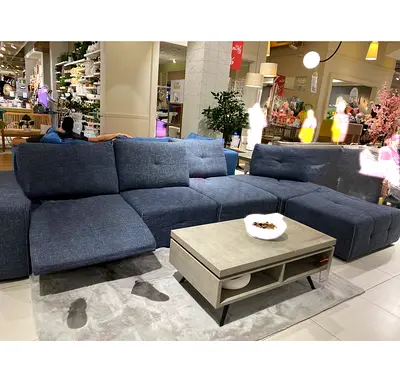 Large Modular Blue Fabric Corner Sofa - 5 Seater Sectional