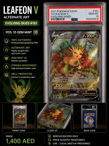 Pokemon Leafeon V PSA 10 (Alt Art) – Evolving Skies 🔥