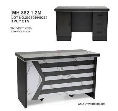 Walnut White Office Desk with Drawers - 1.2m (MH 882)