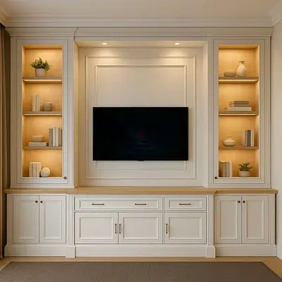 Built-in Entertainment Center with Display Shelves and Storage