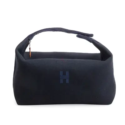 Authentic Hermes Bleu Nuit Canvas Large Bride-A-Brac Pouch