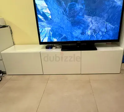 IKEA BESTA TV Bench 180 cm High White Gloss + Glass Top