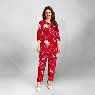 Red Patterned Co-ord Set