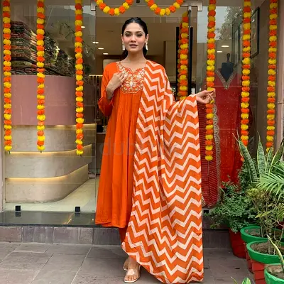 Orange Zigzag 3-Piece Set Dress