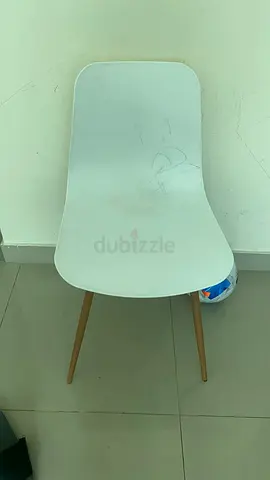 White Modern Plastic Dining Chair with Wooden Legs - Used