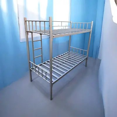 Sturdy Metal Bunk Bed Frame - Silver, Twin over Twin 90x190 cm