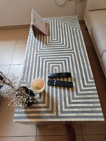 Rectangular Inlay Coffee Table with Geometric Pattern