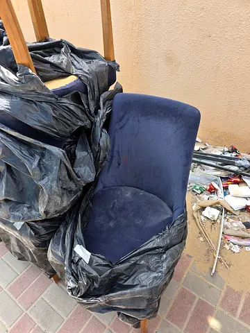 Pan Emirates - 7x Blue Fabric Dining Chairs with Wooden Frame