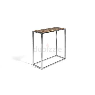 Marina home Slim Console Table with Chrome Frame and Marble Top