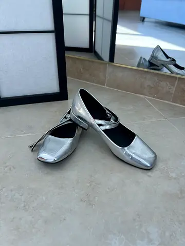 Silver Mary Jane Heels - Size UK 2 / EU 34 - Good Condition