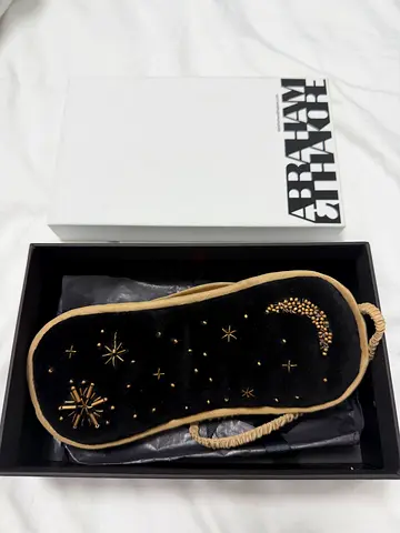 Black Velvet Embroidered Sleep Mask with Gold Stars