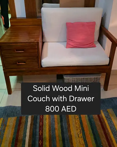 Solid Wood Mini Couch with Side Drawer