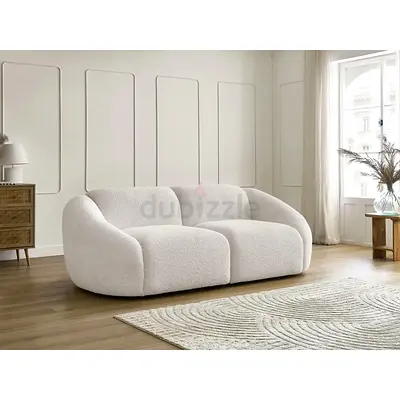 Sliding arms cushioned 2 seater white boucle loveseat
