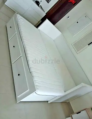 IKEA Hamnes day bed with 3 big storage drawers underneath and with 2 IKEA mattresses