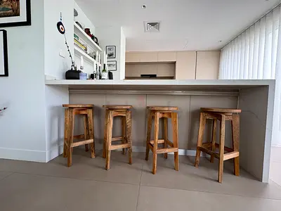 Set of 4 Solid Wood Bar Stools — Natural Finish, Used