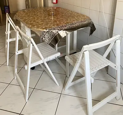 White Folding Dining Table with 3 Matching Chairs - Compact Set