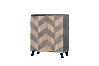 Compact Chevron Pattern Wooden Cabinet with Legs - Grey  Oak Finish-081