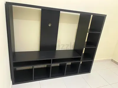 Black Wooden Entertainment Unit / TV Stand with Shelves