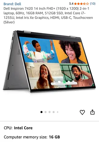 Dell Inspiron 7420 14 Inch FHD+ (1920 x 1200) 2-in-1 laptop, 60Hz, 16GB RAM, 512GB SSD Intel Core i7