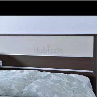 Dark Wood Double Bed Frame with Headboard with side tables - Good Condition