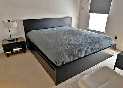 Queen size modern platform bed with mattress and
