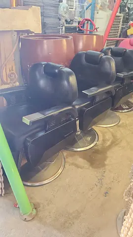 Set of 3 Black Salon Barber Chairs with Footrests — Used