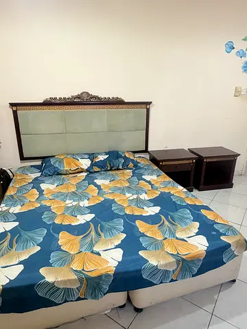 Wooden Double Bed with Headboard and 2 Matching Nightstands - Good Condition