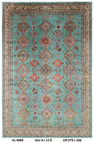 2.8 x 3.6m afghan handmade Light Turquoise- Oriental Rug carpet 9 x 119