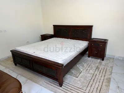 Solid Wood King Bed Frame with Two Matching Nightstands (Dark Finish)