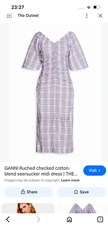 Ganni ruched checked cotton-blend midi dress (lilac plaid) - size 34