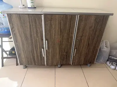 Wooden 3-Door Sideboard Cabinet with Marble Top - Good Condition