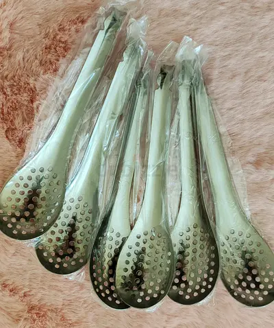 Set of 6 Stainless Steel Slotted Serving Spoons - New