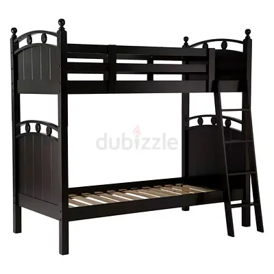 Solid Wooden Bunk Bed with Ladder - Dark Finish, Sturdy Frame