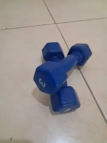 Pair of 3kgs and 2kgs Vinyl Coated Dumbbells along with a crunches holder for abs- Good Condition
