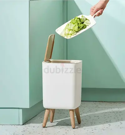 Compact Pedalless Kitchen Trash Bin with Wooden Legs - 10L